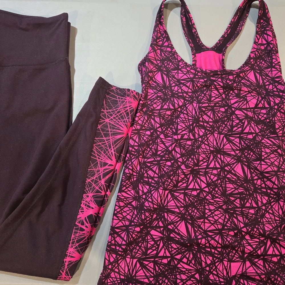 Champion Pink and Maroon Activewear Leggings And Top (1C9)